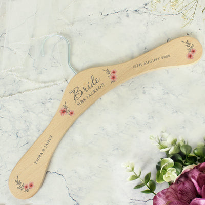 Personalised Pink Floral Wooden Hanger Wooden Everything Personal