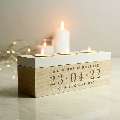 Personalised Large Date Triple Tea Light Box Candles & Reed Diffusers Everything Personal