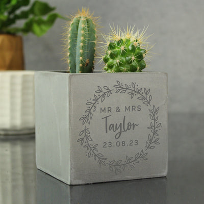 Personalised Floral Wreath Concrete Plant Pot Vases Everything Personal