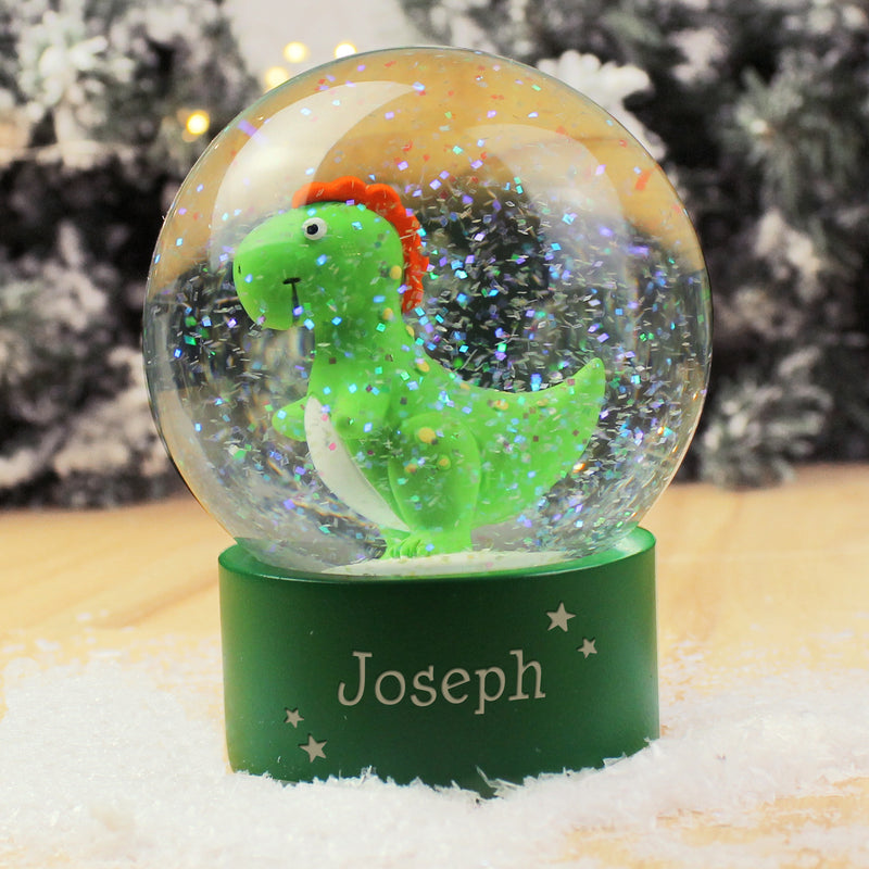 Personalised Dinosaur Glitter Christmas Snow Globe Christmas Decorations Everything Personal