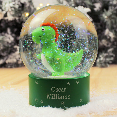 Personalised Dinosaur Glitter Snow Globe Christmas Decorations Everything Personal
