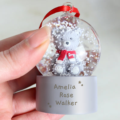 Personalised Message Teddy Bear Glitter Snow Globe Tree Decoration Christmas Decorations Everything Personal