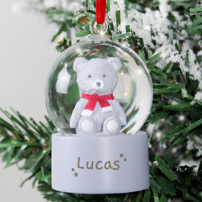 Personalised Name Only Teddy Bear Glitter Snow Globe Tree Decoration Christmas Decorations Everything Personal