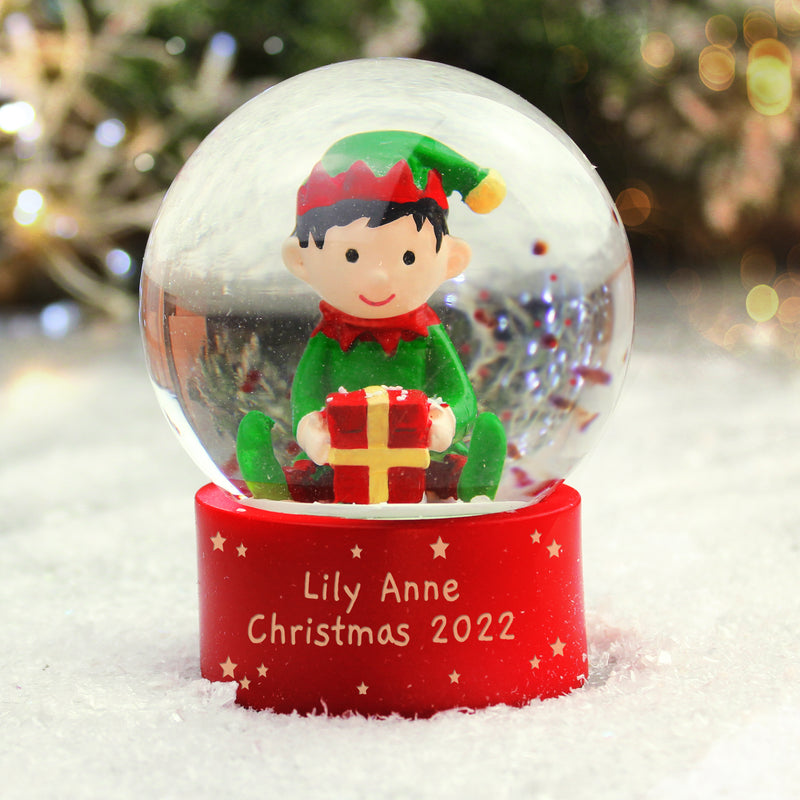 Personalised Elf Glitter Snow Globe Christmas Decorations Everything Personal