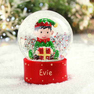 Personalised Name Only Elf Glitter Snow Globe Christmas Decorations Everything Personal