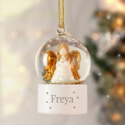Personalised Name Only Angel Glitter Snow Globe Tree Decoration Christmas Decorations Everything Personal