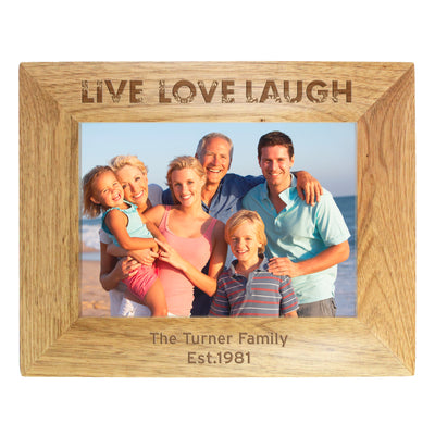 Personalised Live Love Laugh 7x5 Landscape Wooden Photo Frame Photo Frames, Albums and Guestbooks Everything Personal