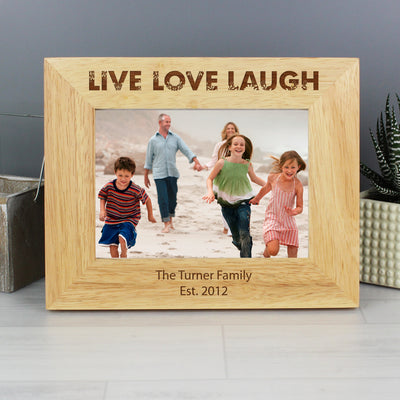 Personalised Live Love Laugh 5x7 Landscape Wooden Photo Frame Photo Frames, Albums and Guestbooks Everything Personal