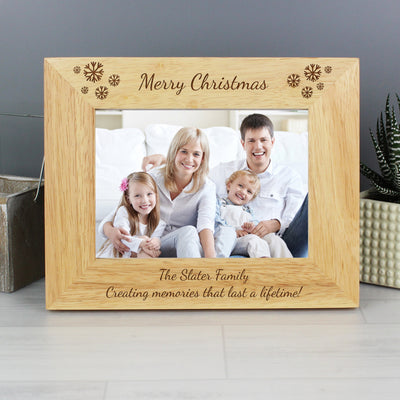 Personalised Snowflake 5x7 Landscape Wooden Photo Frame Photo Frames, Albums and Guestbooks Everything Personal