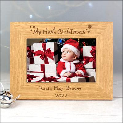 Personalised Oak Finish 6x4 My First Christmas Photo Frame Photo Frames, Albums and Guestbooks Everything Personal