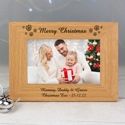 Personalised Oak Finish 6x4 Snowflake Photo Frame Photo Frames, Albums and Guestbooks Everything Personal