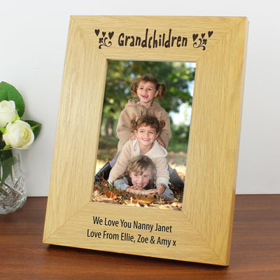 Personalised Oak Finish 4x6 Grandchildren Photo Frame Photo Frames, Albums and Guestbooks Everything Personal