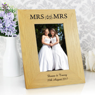 Personalised Oak Finish 4x6 Mrs & Mrs Photo Frame Photo Frames, Albums and Guestbooks Everything Personal