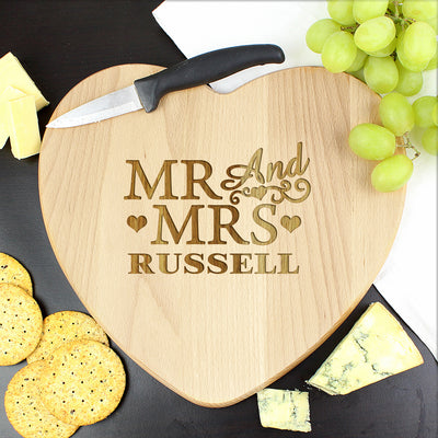 Personalised Mr & Mrs Heart Chopping Board Kitchen, Baking & Dining Gifts Everything Personal