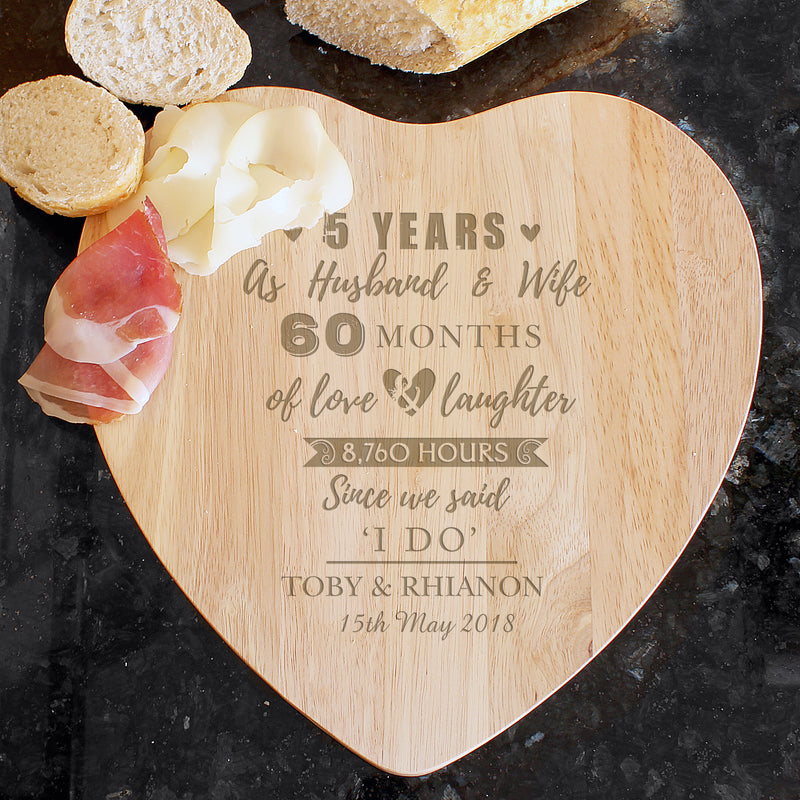 Personalised 5th Anniversary Heart Chopping Board Kitchen, Baking & Dining Gifts Everything Personal