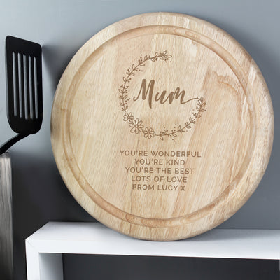 Personalised Mum Round Wooden Chopping Heart Kitchen, Baking & Dining Gifts Everything Personal