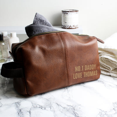 Personalised Luxury Brown leatherette Wash Bag Leather & Leatherette Everything Personal