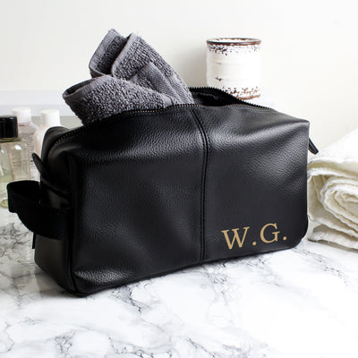 Personalised Luxury Initials Black leatherette Wash Bag Leather & Leatherette Everything Personal