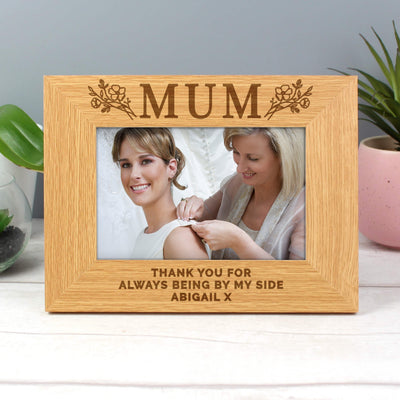Personalised Floral Mum 4x6 Oak Finish Photo Frame Photo Frames, Albums and Guestbooks Everything Personal