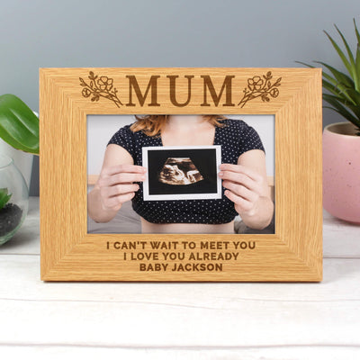 Personalised Floral Mum 4x6 Oak Finish Photo Frame Photo Frames, Albums and Guestbooks Everything Personal