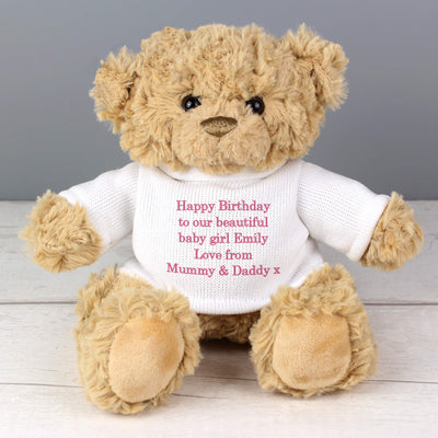 Personalised Message Teddy Bear - Pink Plush Everything Personal