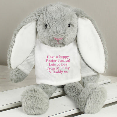 Personalised Message Bunny Rabbit In Jumper - Pink Plush Everything Personal