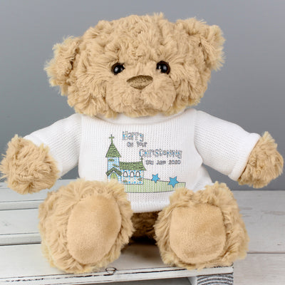 Personalised Blue Church Message Teddy Bear Plush Everything Personal