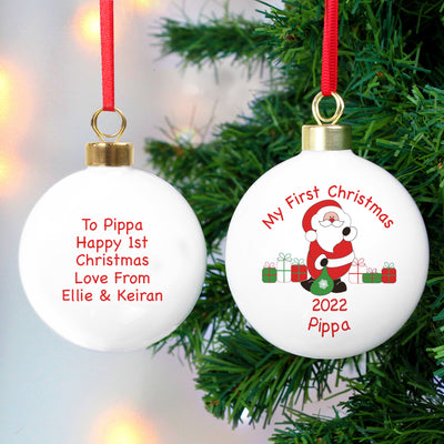 Personalised Santa with Presents Bauble Christmas Decorations Everything Personal