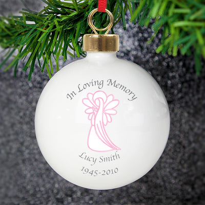 Personalised In Loving Memory Pink Angel Bauble Christmas Decorations Everything Personal
