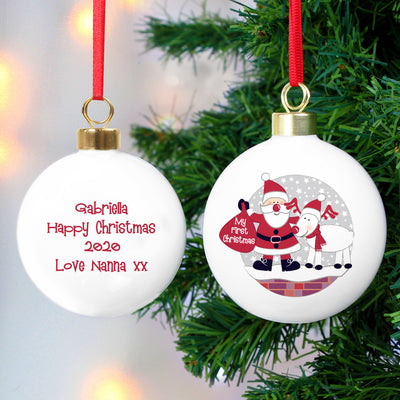 Personalised Rooftop Santa First Christmas Bauble Christmas Decorations Everything Personal