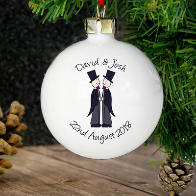 Personalised Male Same-Sex Wedding Bauble Christmas Decorations Everything Personal