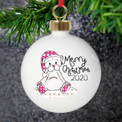 Personalised Cute Teddy Merry Xmas Bauble Christmas Decorations Everything Personal