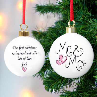 Personalised Mr & Mrs Bauble Christmas Decorations Everything Personal