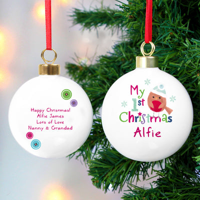 Personalised Felt Stitch Robin 'My 1st Christmas' Bauble Christmas Decorations Everything Personal