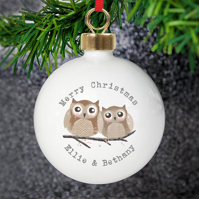 Personalised Woodland Owl Bauble Christmas Decorations Everything Personal