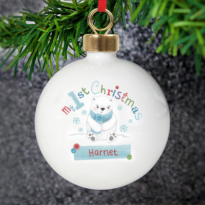 Personalised Polar Bear My 1st Chistmas Bauble Christmas Decorations Everything Personal