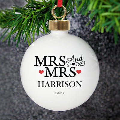 Personalised Mrs & Mrs Bauble Christmas Decorations Everything Personal