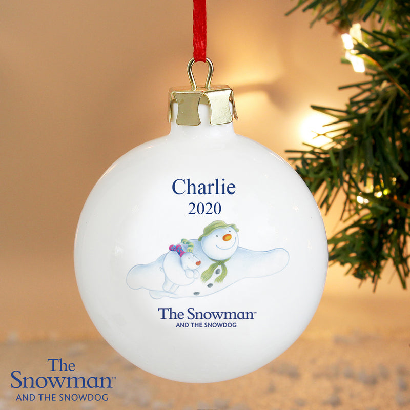 Personalised The Snowman and the Snowdog Flying Bauble Christmas Decorations Everything Personal