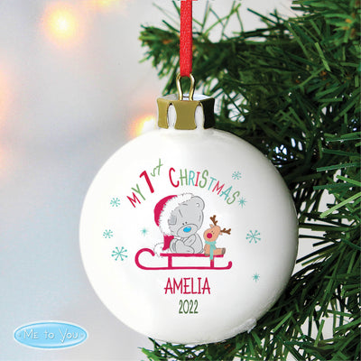 Personalised Tiny Tatty Teddy My 1st Christmas Sleigh Bauble Christmas Decorations Everything Personal