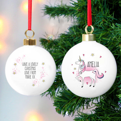 Personalised Unicorn Bauble Christmas Decorations Everything Personal