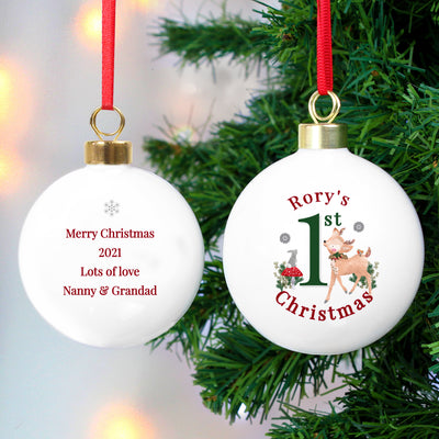 Personalised 1st Christmas Festive Fawn Bauble Christmas Decorations Everything Personal