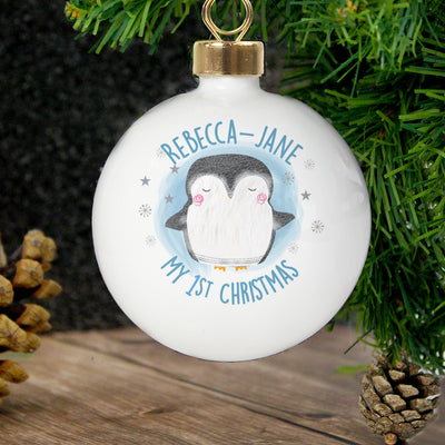 Personalised 1st Christmas Pengiun Bauble Christmas Decorations Everything Personal