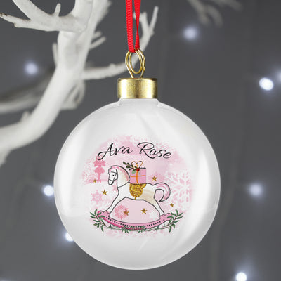 Personalised Pink Rocking Horse Bauble Hanging Decorations & Signs Everything Personal