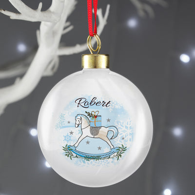 Personalised Blue Rocking Horse Bauble Hanging Decorations & Signs Everything Personal