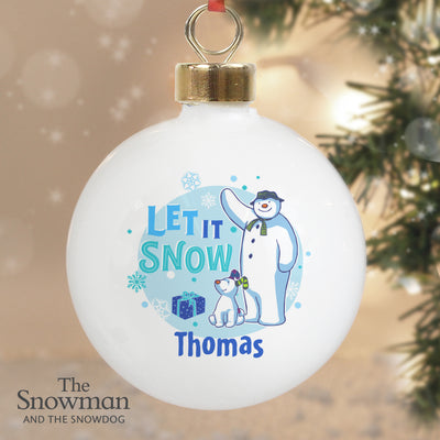 Personalised The Snowman and the Snowdog Blue Bauble Licensed Products Everything Personal