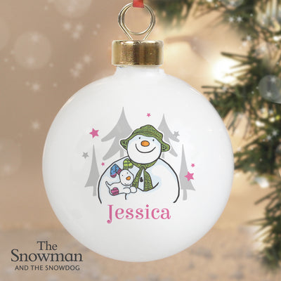 Personalised The Snowman and the Snowdog Pink Bauble Licensed Products Everything Personal