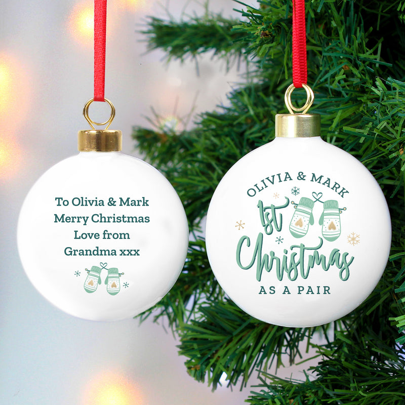 Personalised Couples Christmas Mittens Bauble Christmas Decorations Everything Personal