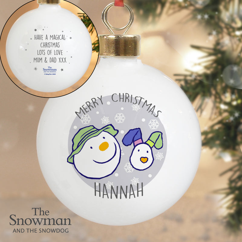 Personalised The Snowman and the Snowdog Bauble Christmas Decorations Everything Personal