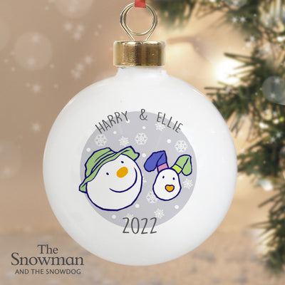 Personalised The Snowman and the Snowdog Bauble Christmas Decorations Everything Personal