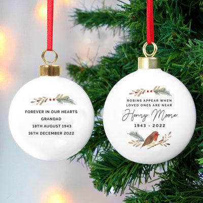 Personalised Robin Bauble Christmas Decorations Everything Personal